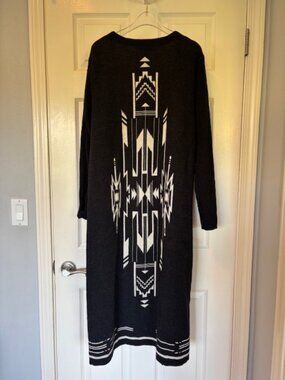 Pendleton Black/Ivory Geometric Duster Cardigan Size S